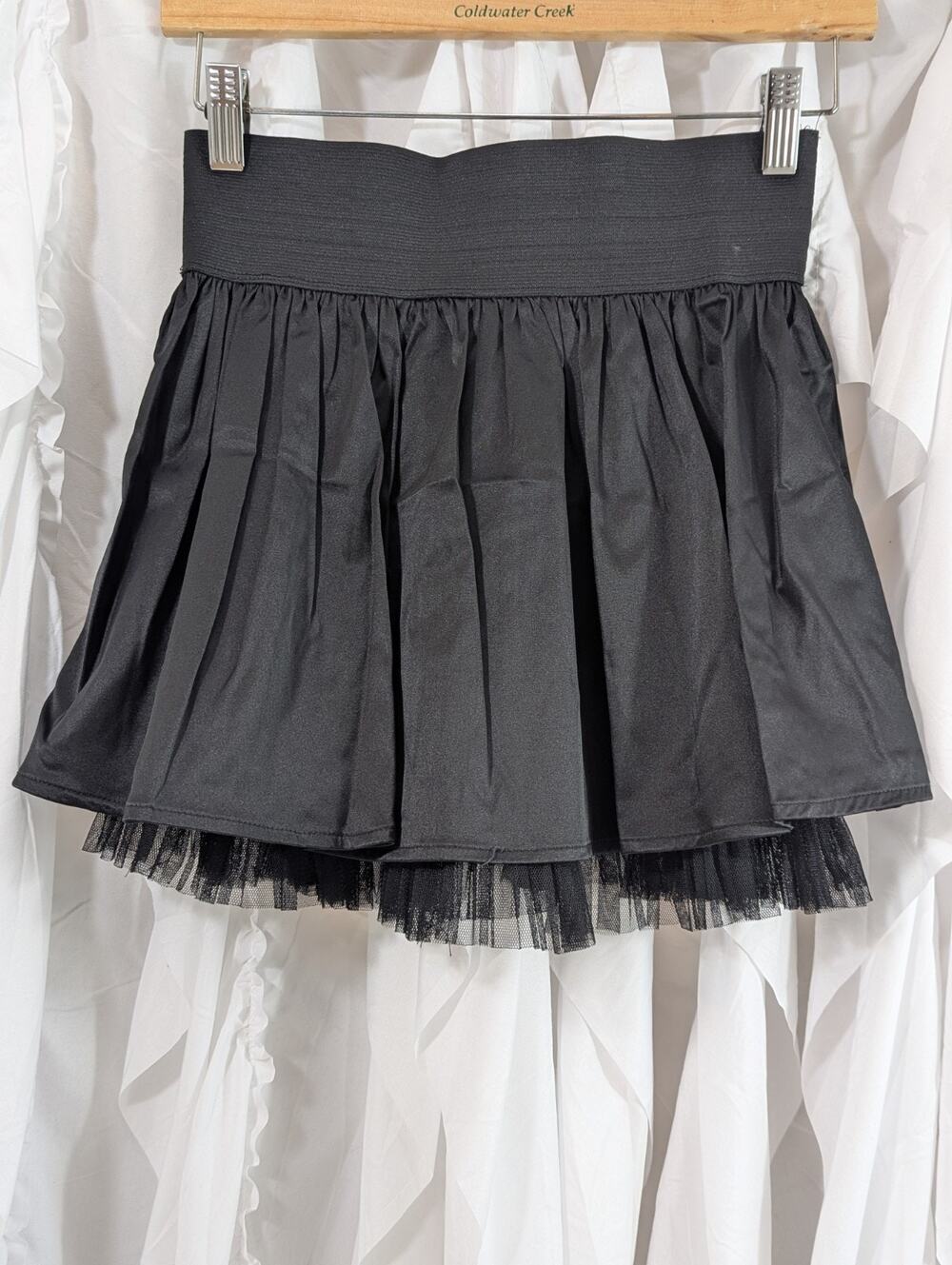 Wet Seal Size Small Black Satin and Tulle Elastic Waist Mini Skirt VTG 90s/Y2K